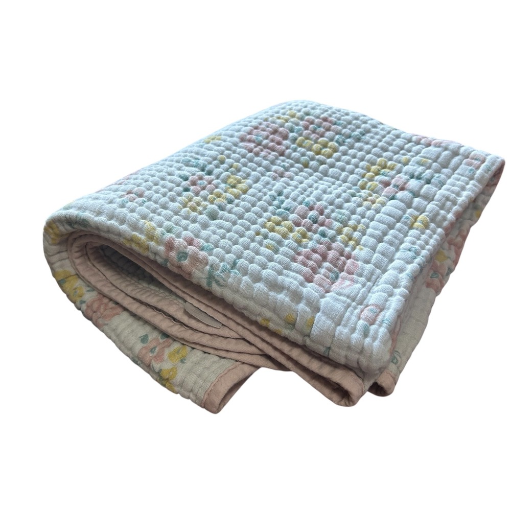 Kylie‎ & Deena Floral Baby Quilt Pastel Colors Cotton Muslin Lightweight Blanket